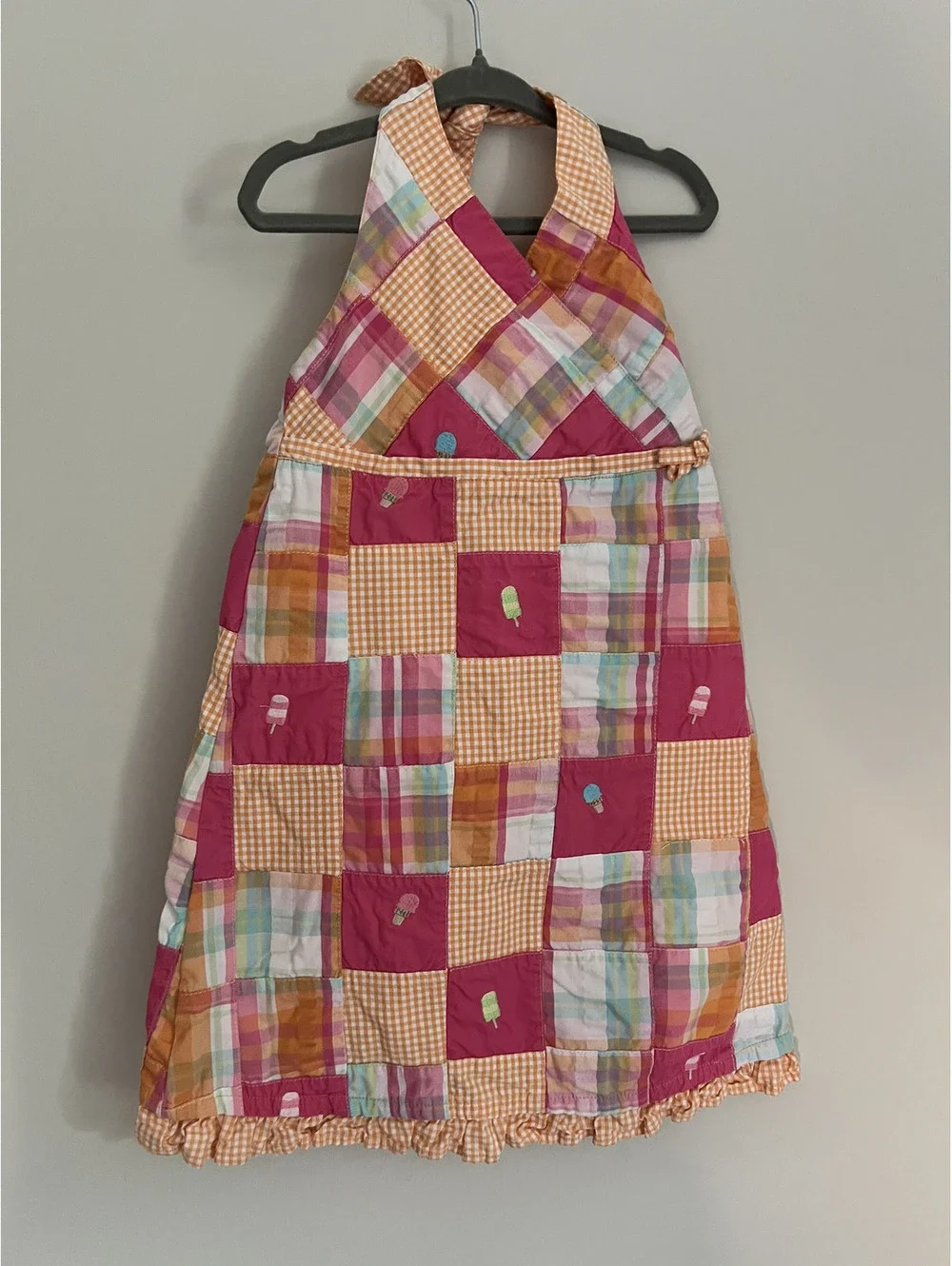 Y2K Gymboree Orange Pink Ice Cream Patchwork Halter Dress